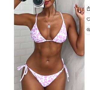 ZAFUL Triangle pink and white animal print bikini set